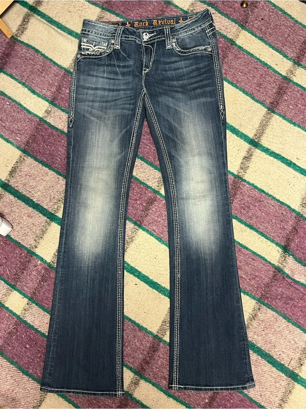 Rock Revival Abble Boot Jeans 29 Flap Pocket Bootcut Stretch Y2K Faded Western
